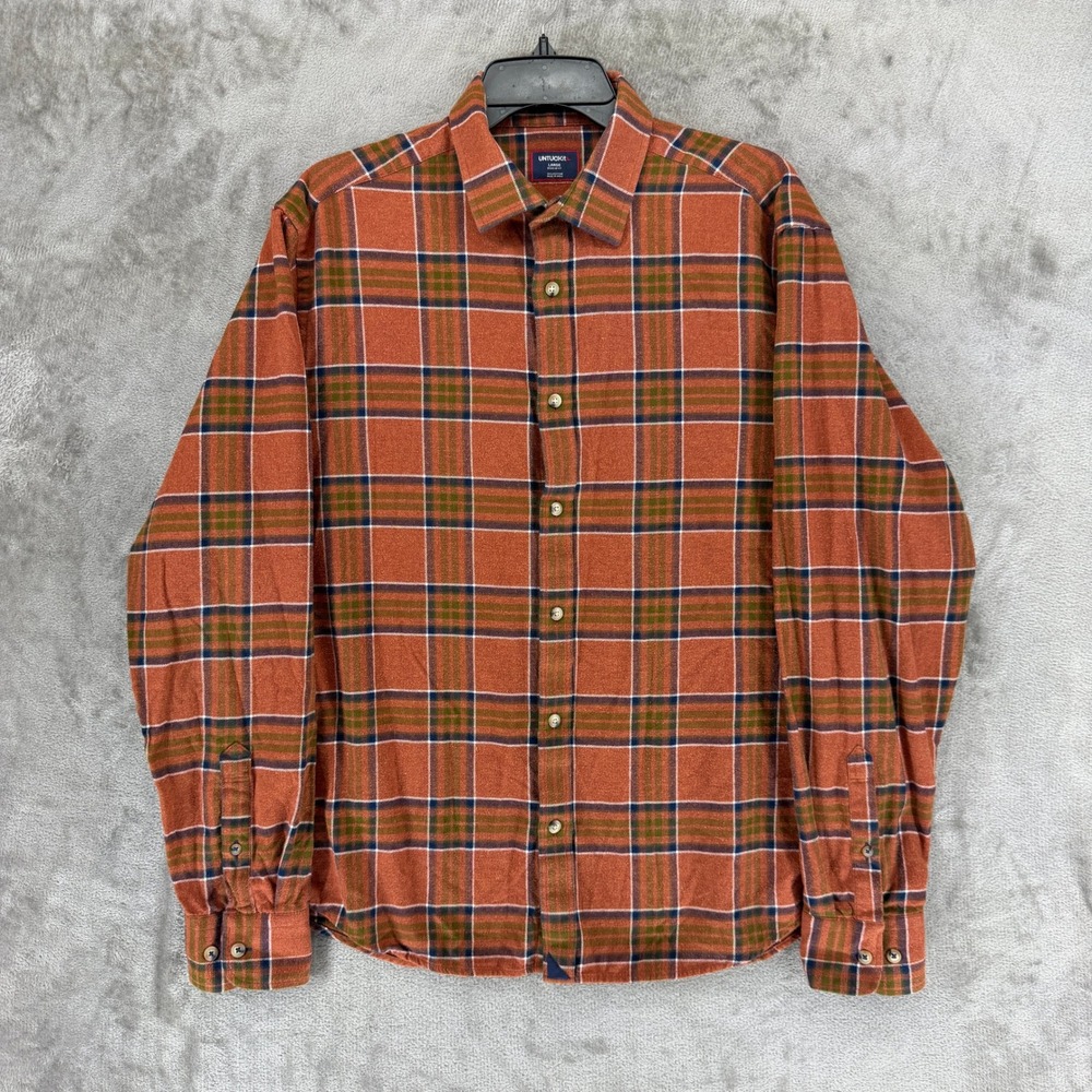 UNTUCKit Regner Plaid Flannel Shirt Mens L Regular Fit Orange 41635 Fall 2023